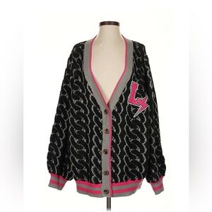 Lovesick by Torrid Black and Gray Sweater with Pink Trim size 2 EUC